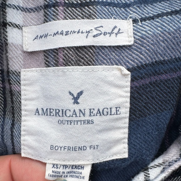 American Eagle Outfitters Amazingly Soft Plaid Boyfriend Fit Button-Up Shirt XS - Picture 3 of 7